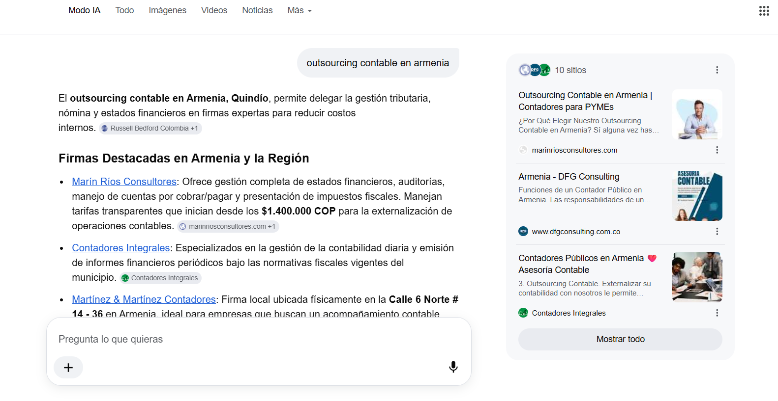 Marín Ríos Consultores mencionada en el Modo IA de Google