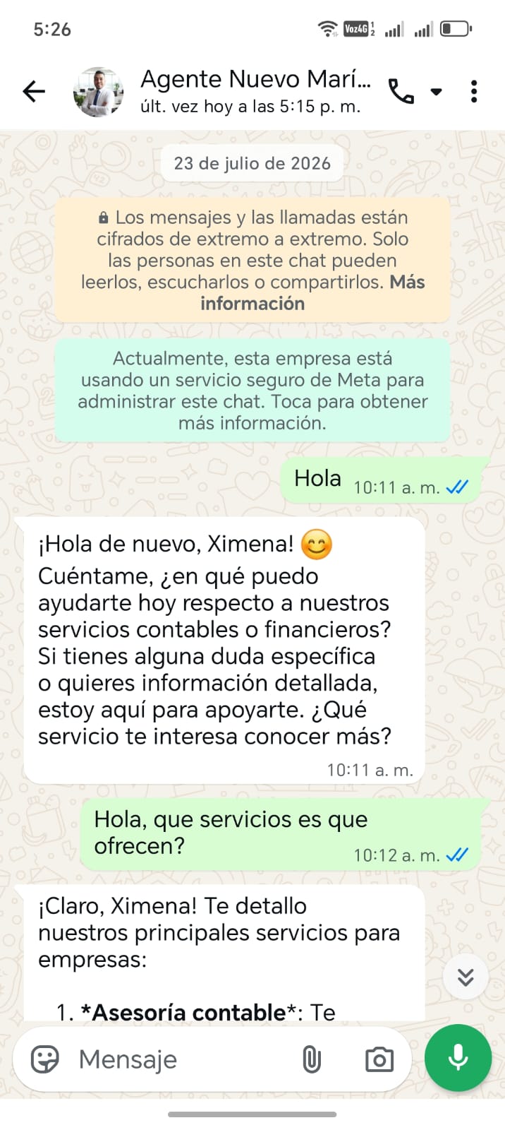 Chat de WhatsApp donde el agente arma y envía la propuesta